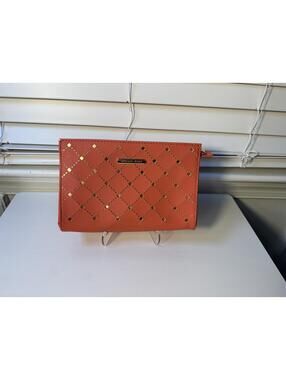 Michael Kors Leather Studded Quilted Cosmetic Case in "Coral Reef" Color